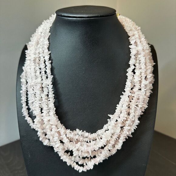 Lee Sands signed, solid, multi-strand rose quartz chip necklace! - Picture 1 of 11